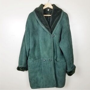 🙌🏾CALAFATE 100% Shearling Dark Green Vintage Coat Dark Green Boho Oversized S